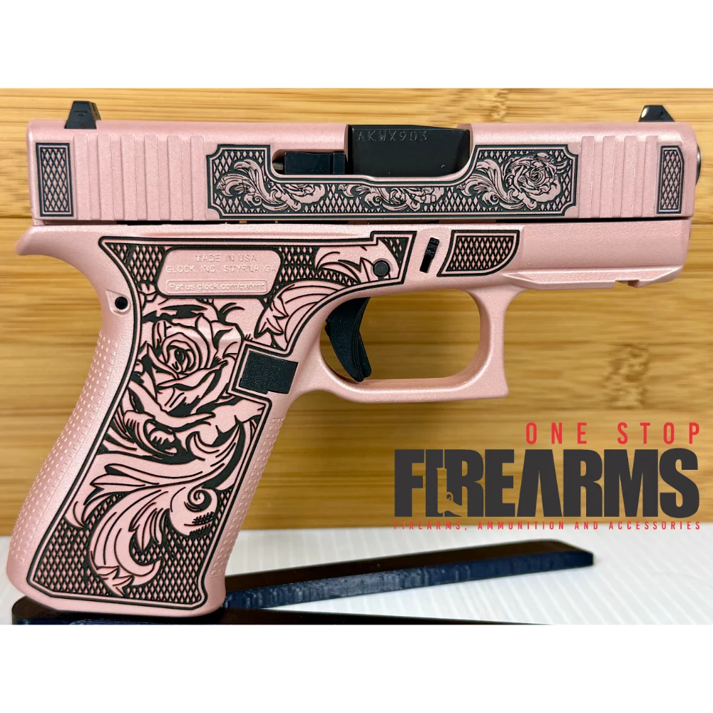 Glock 43X "Glock & Roses II" Pink 9mm Pistol 3.4" Barrel 10rd (2) USA with Rail