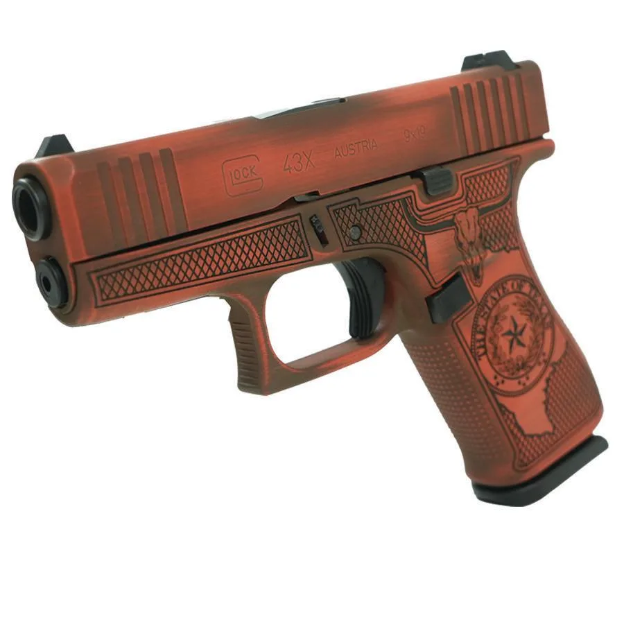 Glock 43x Custom "Texas Orange" Subcompact Handgun 9mm Luger 10rd Magazines (2) 3.41" Barrel Austria
