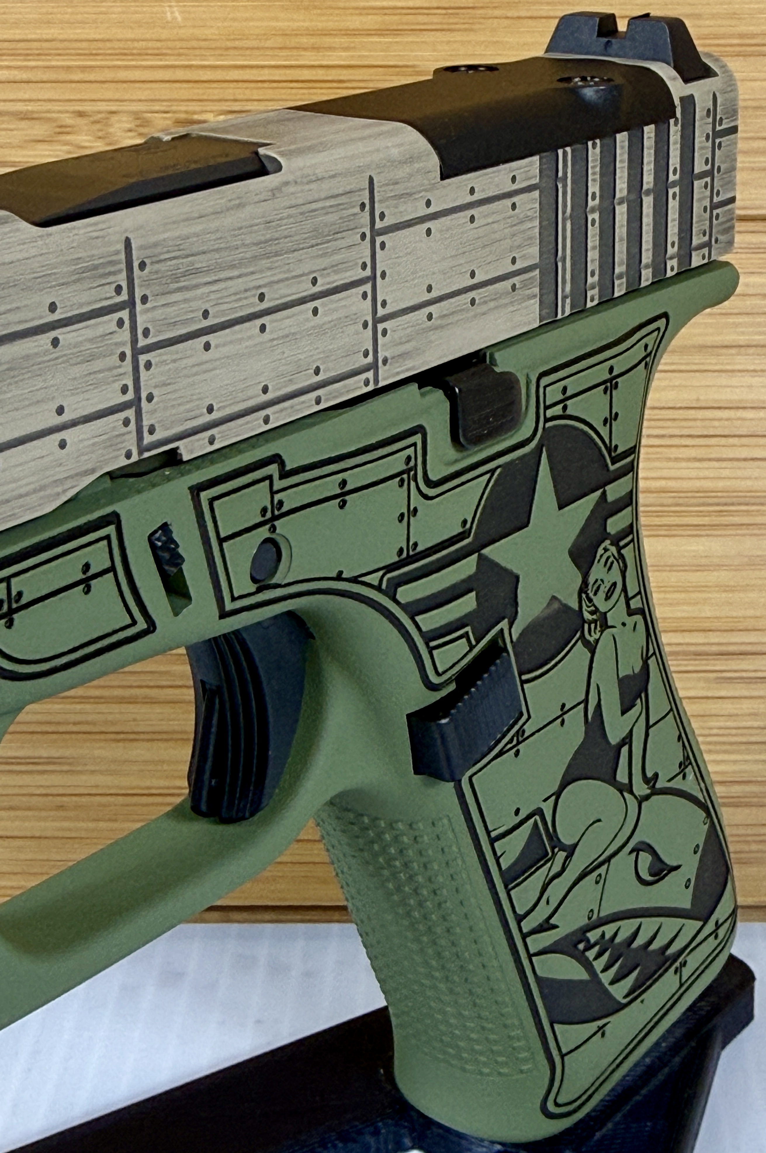 Glock 43X Bomber Green 9mm Custom Engraved 10+1 Pistol - image 4 of 6