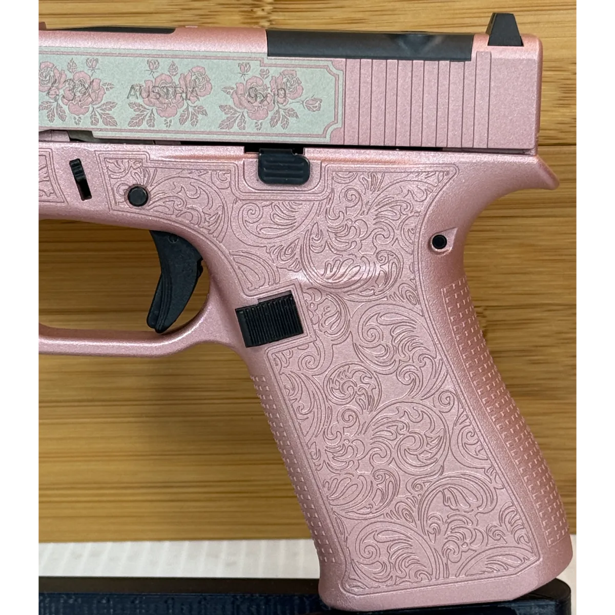Glock 43X MOS Engraved Rose Gold "Glock N Roses" 9mm Pistol