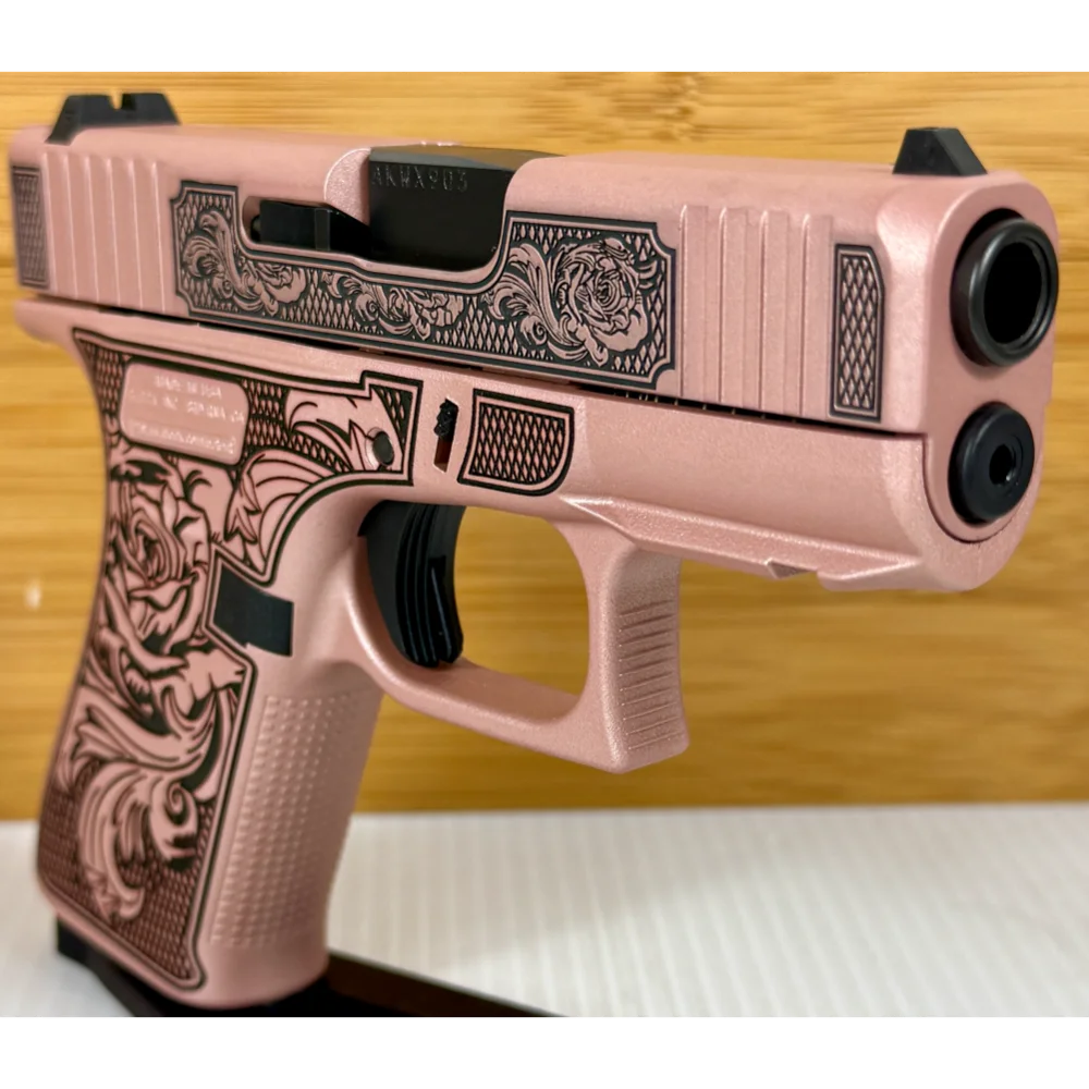 Glock 43X "Glock & Roses II" Pink 9mm Pistol 3.4" Barrel 10rd (2) USA with Rail