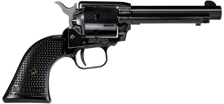 Heritage Mfg RR22MB4PG Rough Rider 22 LR/22 WMR 6 Shot, 4.75" Black Steel Barrel, Black Cerakote Zinc Alloy Frame, Black Cerakote Cylinder, Black Polymer Grip, Hammer/Thumb Safety, Exposed Hammer