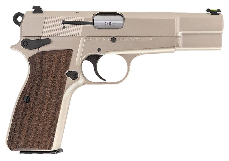 MAC 12000001 P-35 9mm Luger 15+1 4.70" Stainless Steel Barrel, Satin Nickel Serrated Steel Slide & Frame w/Beavertail & Picatinny Rail, G10 Grip
