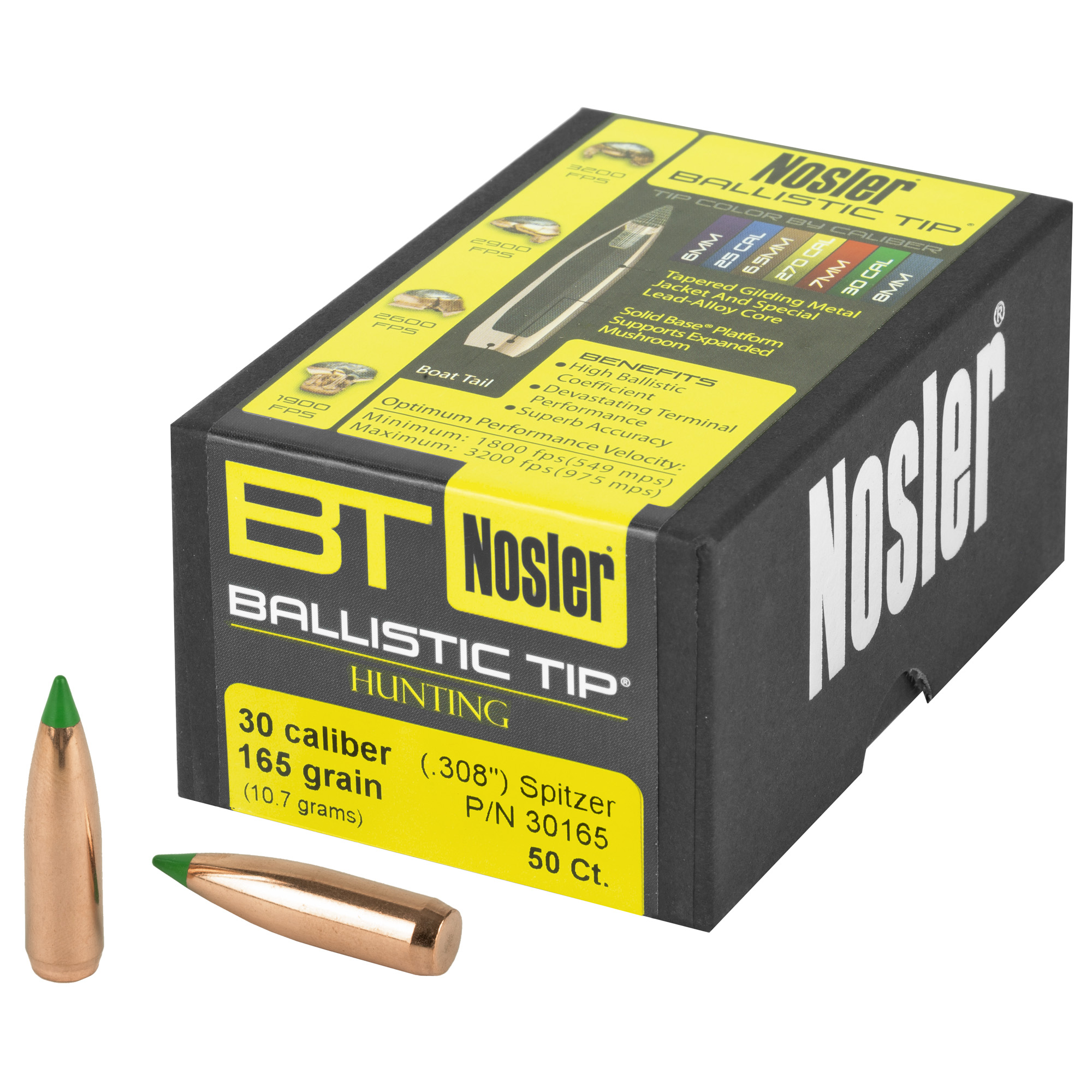 Nosler Ballistic Tip 165 gr .308 Diameter 30 Caliber Spitzer Boat Tail 50 Count - image 2 of 6