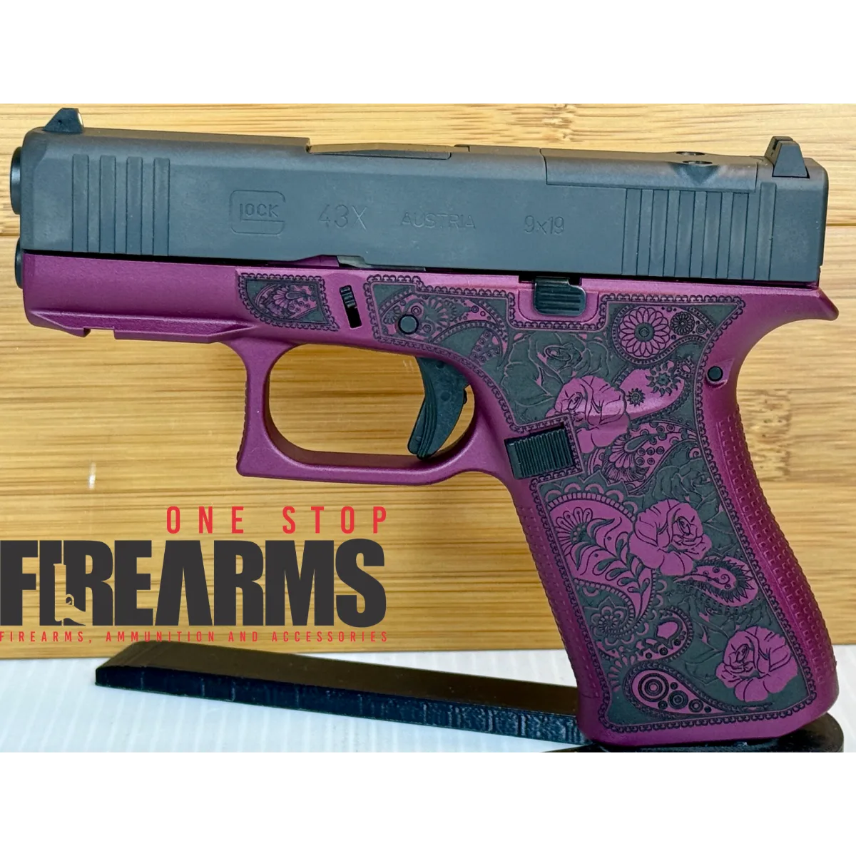 Glock 43X MOS Black Cherry Red Roses 9mm Pistol