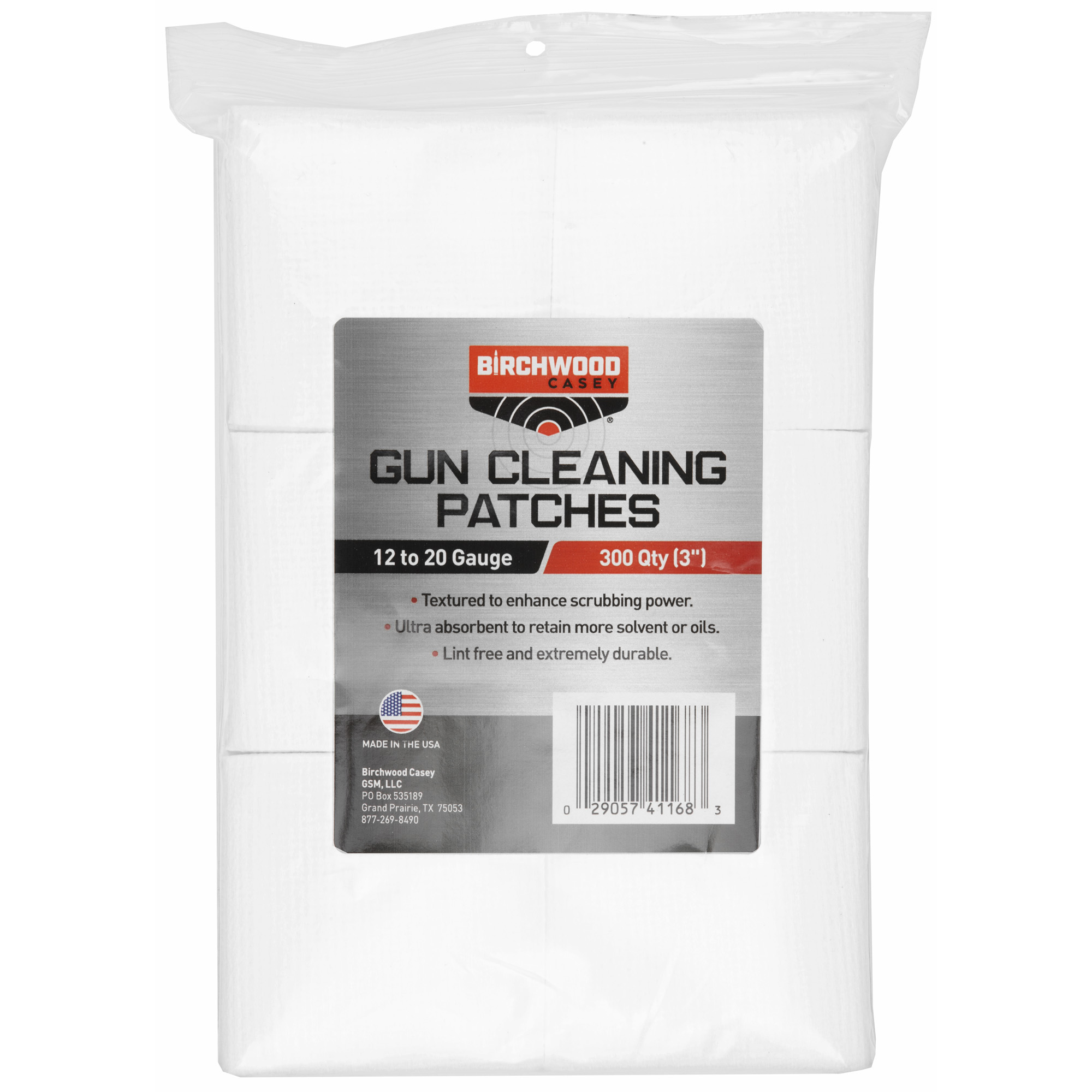 Birchwood Casey Gun Cleaning Patches 3" Cotton 300 Per Bag - 50 Cal/Multi-Gauge
