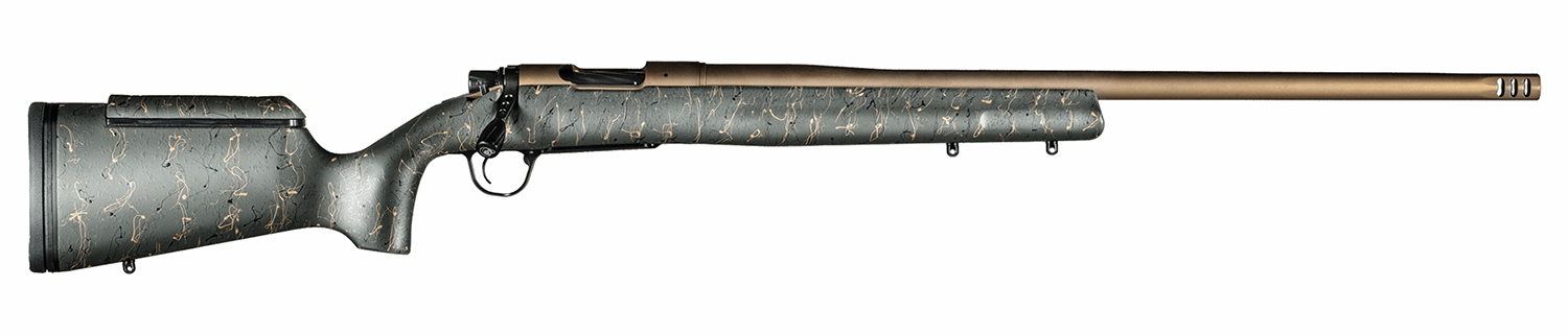 Christensen Arms 8010200601 Mesa Long Range 6.5 Creedmoor 4+1 16.25" Burnt Bronze Cerakote Threaded Barrel & Steel Drilled & Tapped Receiver, Green w/Black/Tan Webbing Adj Cheek Riser Polymer Stock