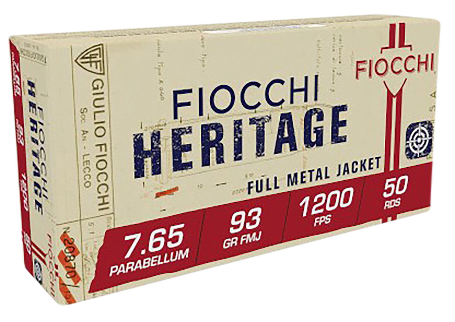 Fiocchi 765A Heritage 7.65x21mmParabellum 93gr Semi Jacketed Soft Point 50 Per Box/20 Case