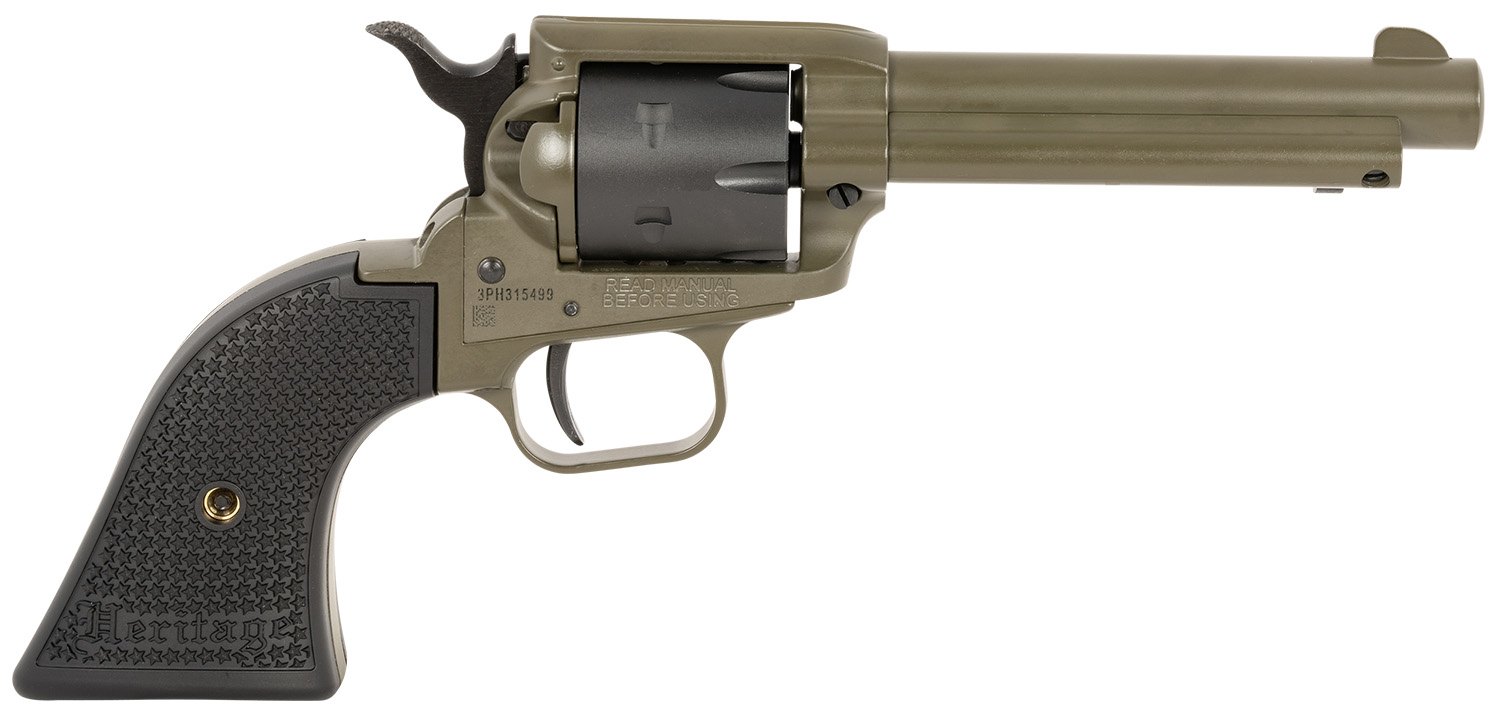 Heritage Rough Rider 22LR 4.75" OD Green Revolver Black Star Grips