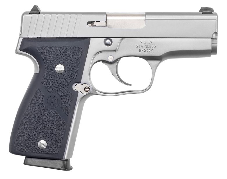 Kahr Arms K9093A K9 9mm Luger 7+1/8+1 3.47" Stainless Polygonal Rifled Barrel, Matte Serrated Stainless Steel Slide, Matte Stainless Steel Frame, Black Textured Wraparound Polymer Grip, Right Hand