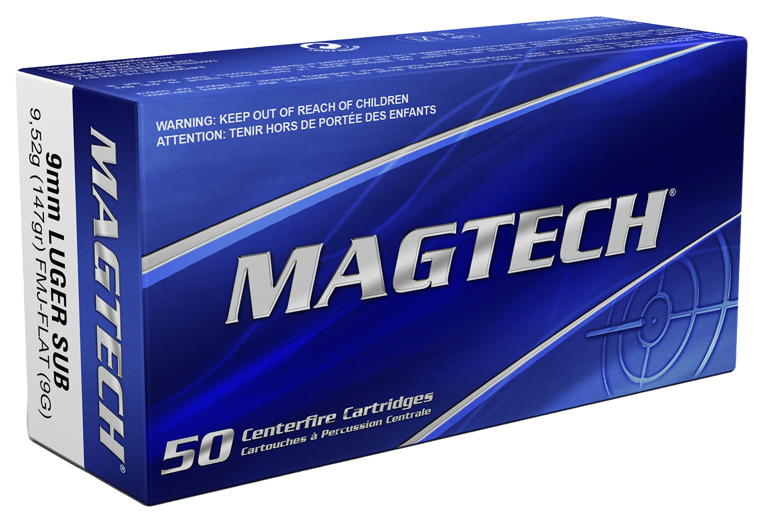 Magtech 9G Range/Training 9mmLuger 147gr Full Metal Jacket Flat Subsonic 50 Per Box/20 Case