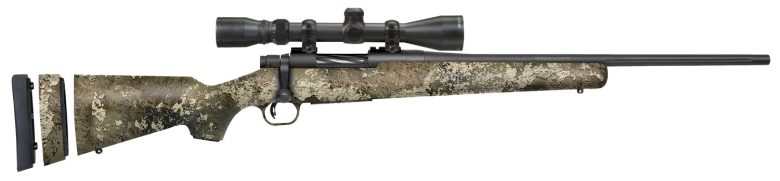 Mossberg 28066 Patriot Super Bantam 7mm-08 Rem Caliber with 5+1 Capacity, 20" Fluted Barrel, Blued Metal Finish & TrueTimber Strata Synthetic Stock Right Hand (Youth) Includes 3-9x40mm Scope