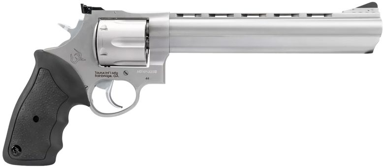 Taurus 2440089 44  Large Frame 44 Rem Mag 6rd 8.37" Matte Stainless Ported Barrel, Matte Stainless Cylinder & Frame, Black Finger Groove Rubber Grip, Transfer Bar Safety Exposed Hammer