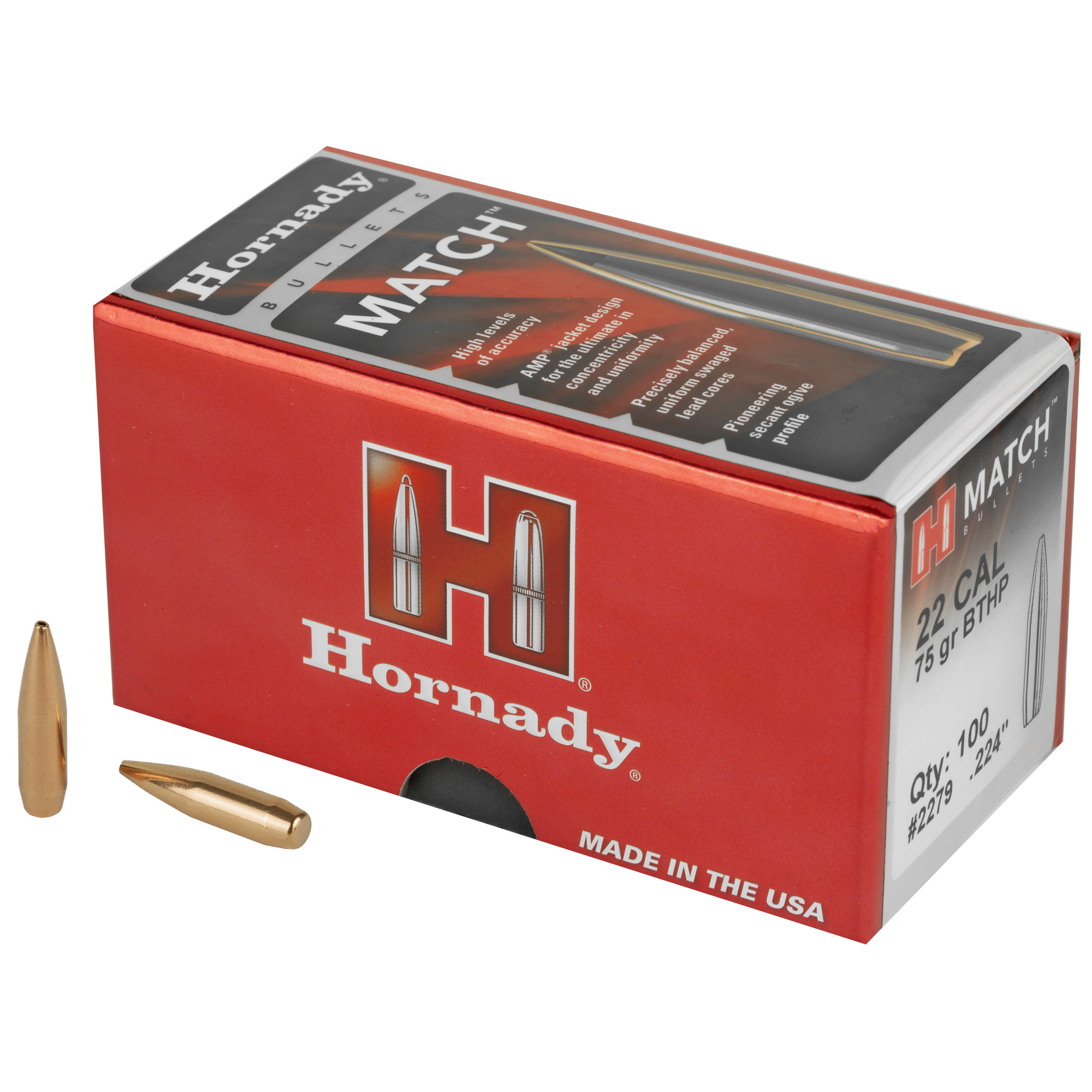 Hornady Match 75 Grain Boat Tail Hollow Point Bullets (.224 Caliber, 100 Count)