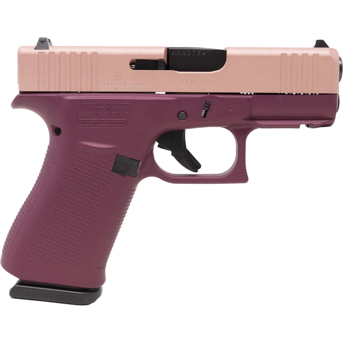Glock 43X Custom 9mm Black Cherry Frame Rose Gold Slide 10-Round