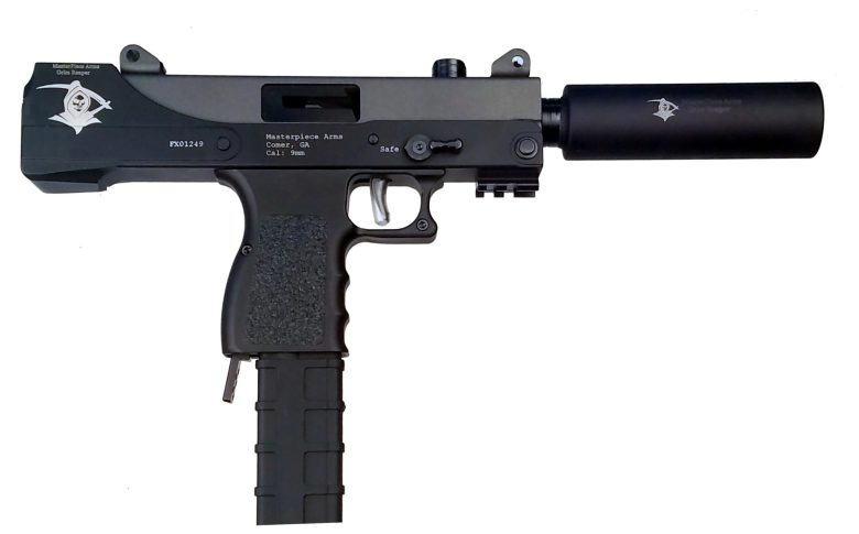 Masterpiece Arms Pistol - Black | 9mm | 6" Threaded Barrel | 30rd | W/ Barrel Extension | Grim Reaper Cerakote Design