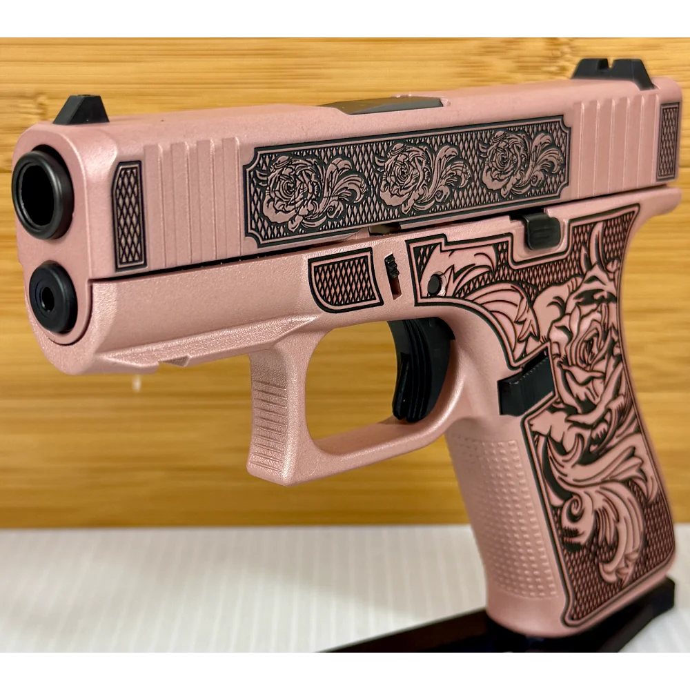 Glock 43X "Glock & Roses II" Pink 9mm Pistol 3.4" Barrel 10rd (2) USA with Rail
