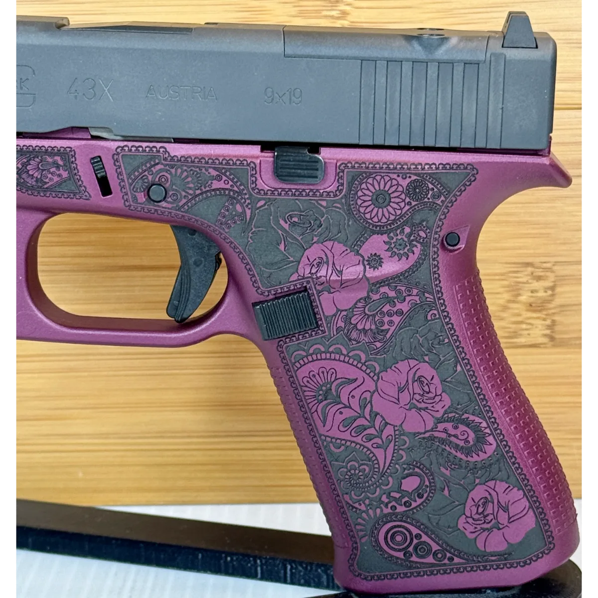 Glock 43X MOS Black Cherry Red Roses 9mm Pistol