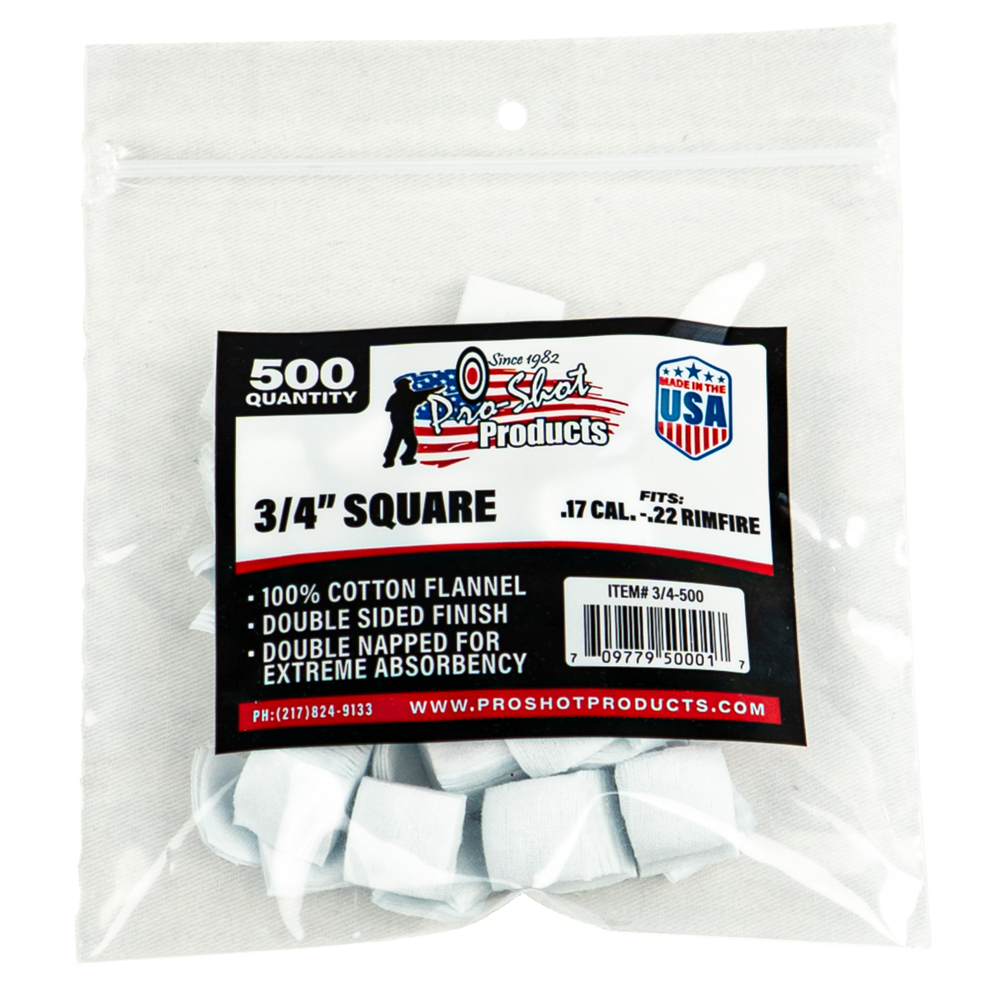 Pro-Shot 3/4" Square Cotton Cleaning Patches - 500/Pack