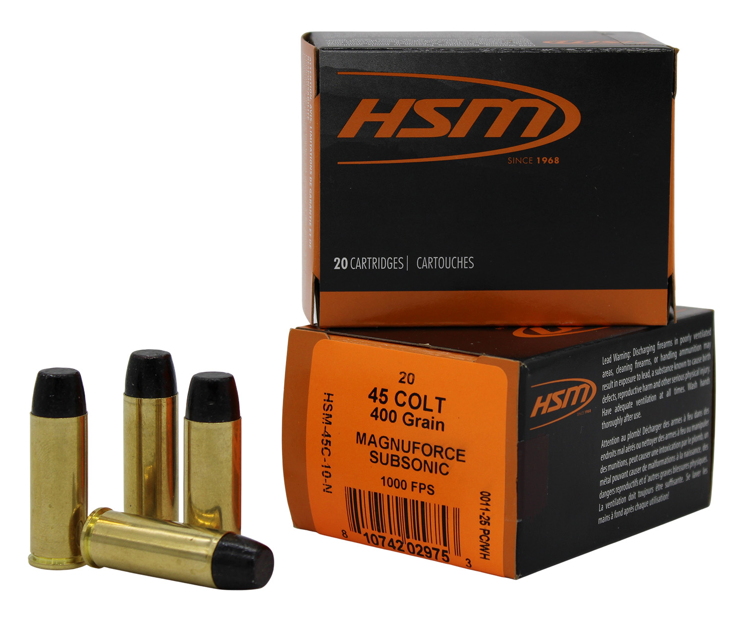 HSM 45 Colt Subsonic 400gr Hard Cast LFN 20rd Box