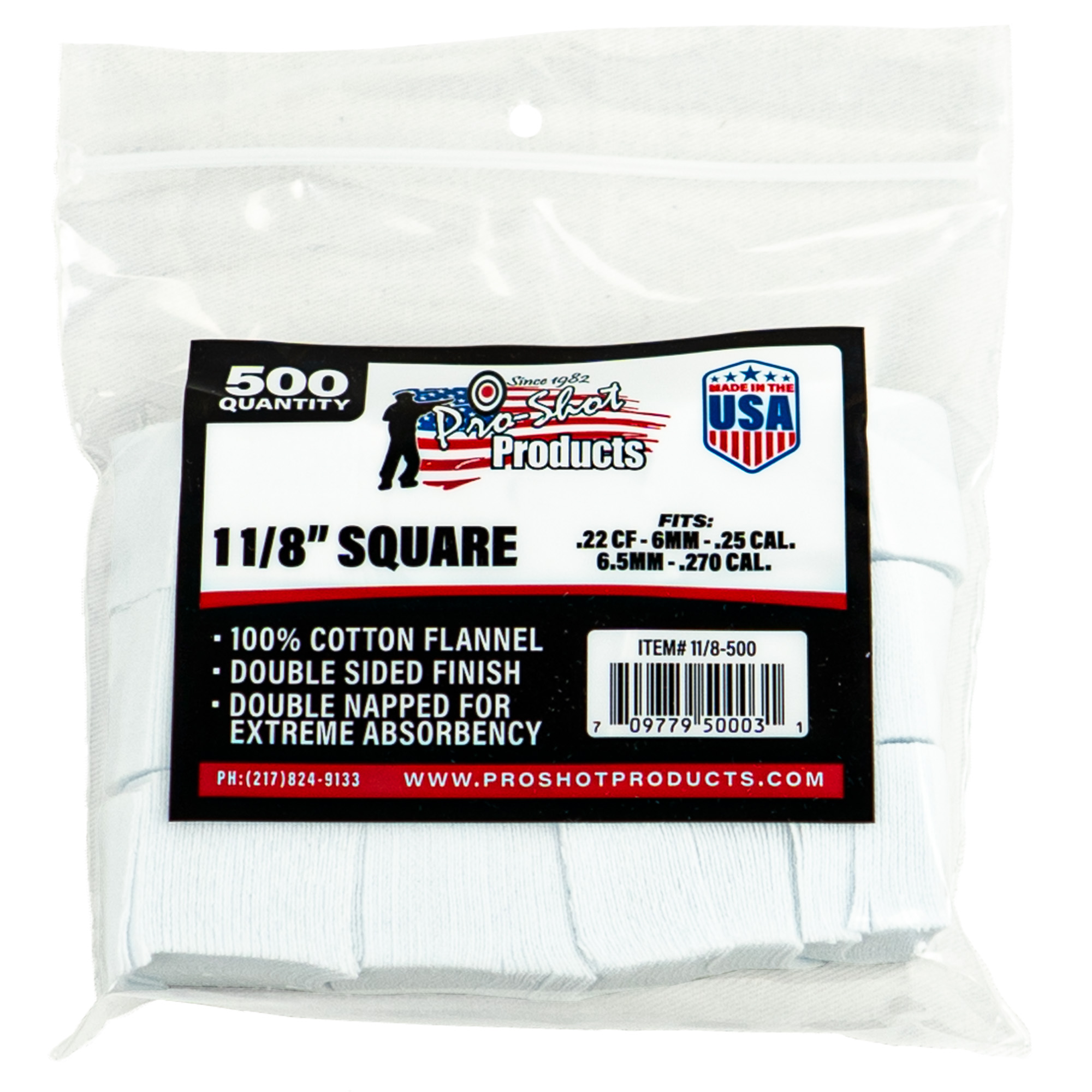 Pro-Shot Cotton Cleaning Patches 1-1/8" Square .22/.270 Cal 500-Pack