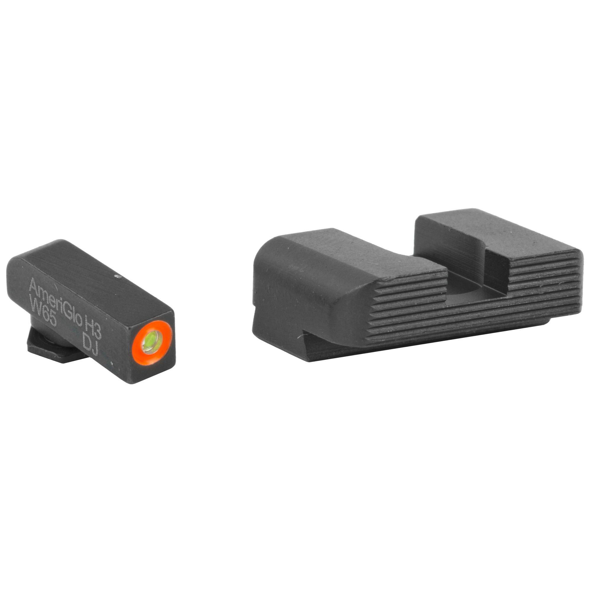 AmeriGlo Protector Night Sight Set, Green Tritium Orange Outline Front, Black Serrated Rear for Glock