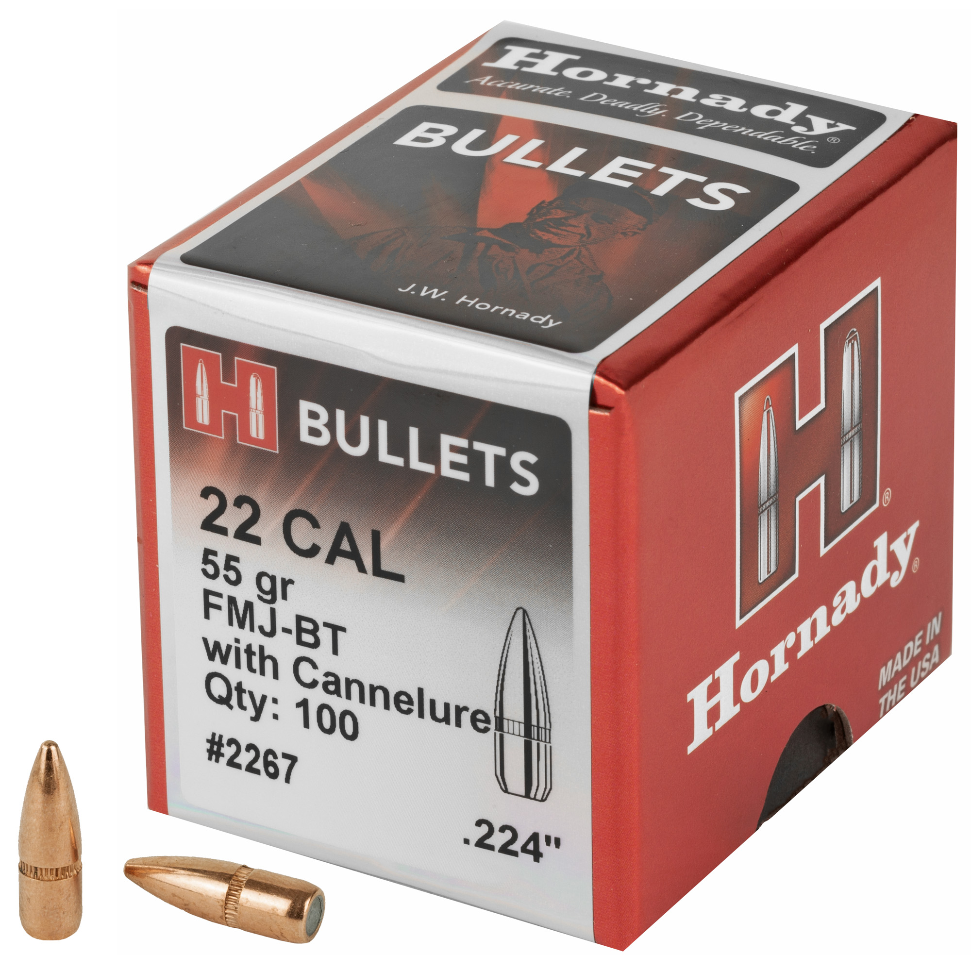 Hornady Traditional 22 Cal .224 55 gr Full Metal Jacket Boat Tail