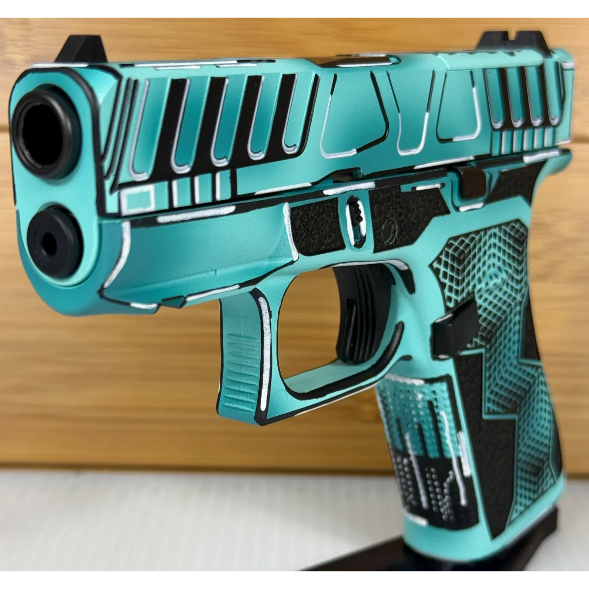 Glock 43X Anime Zombie Blue Custom 9mm Pistol Turquoise Cerakote