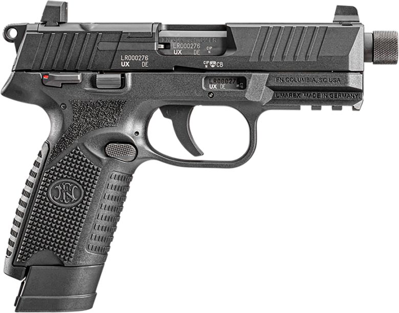 FN 66101011 502 Tactical 22 LR 10+1 4.60" Steel Threaded Barrel, Black Optic Ready/Serrated Slide & Polymer Frame w/Picatinny Rail, Black Textured Polymer Grip, Ambidextrous