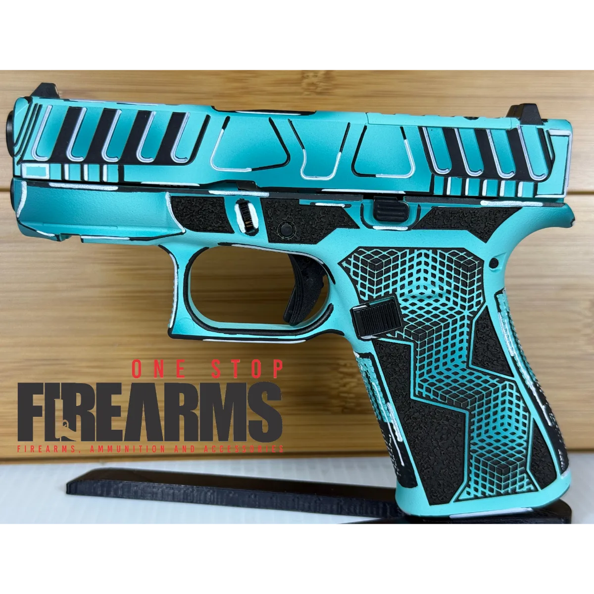 Glock 43X Anime Zombie Blue Custom 9mm Pistol Turquoise Cerakote