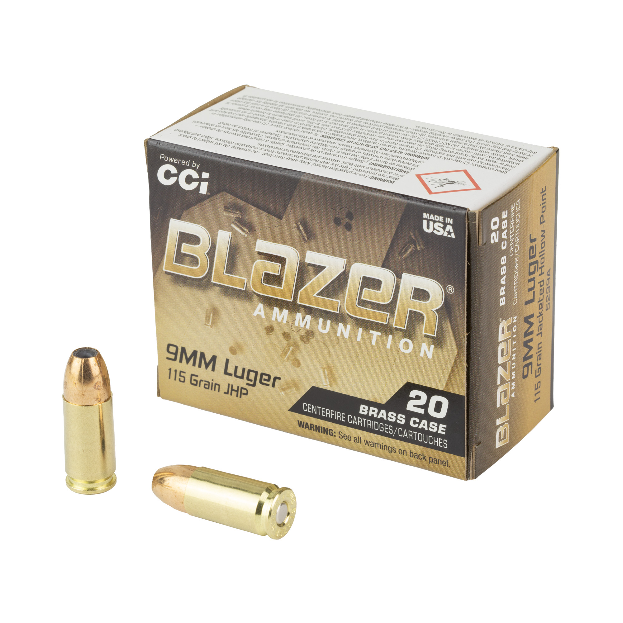 CCI Blazer 9mm Luger 115 Grain Jacketed Hollow Point - 20 Rounds
