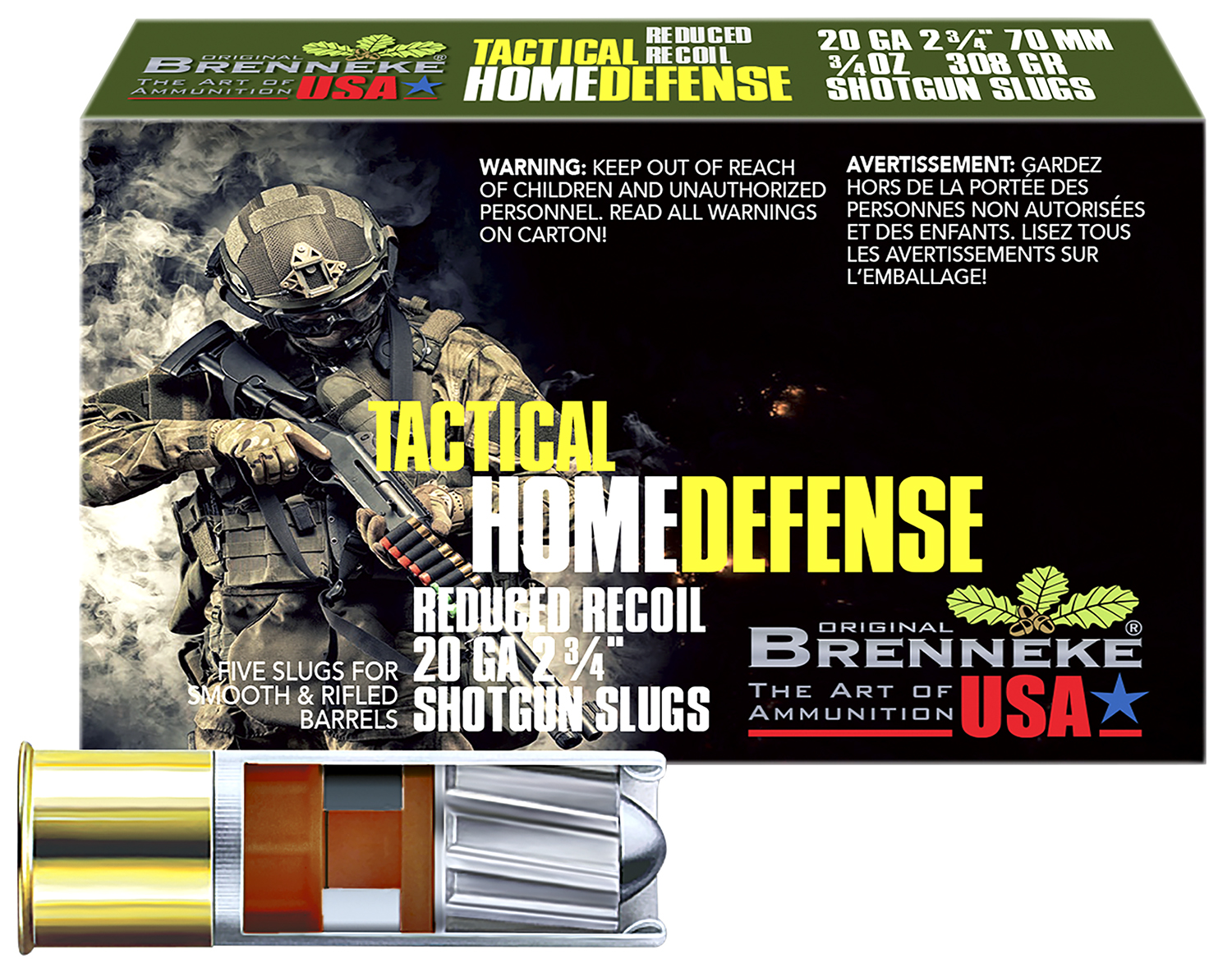 Brenneke THD 20 Gauge 2.75" 3/4oz Slug Home Defense Ammo 5rd Box