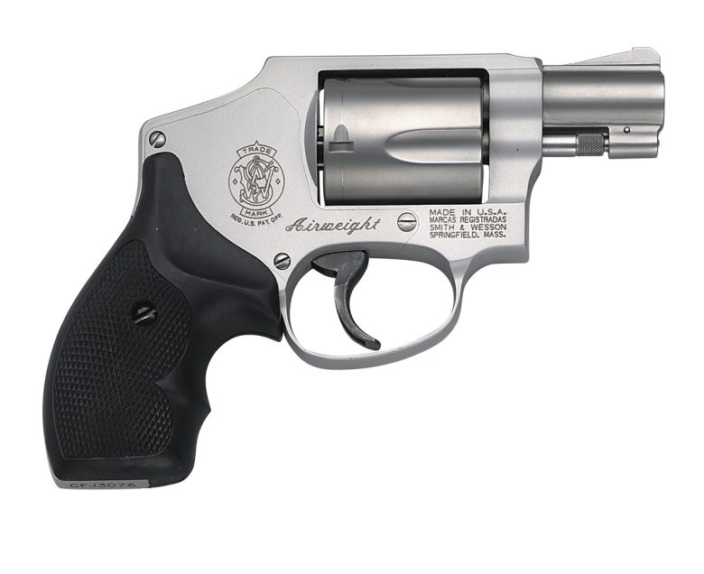 S&W 642 Airweight .38 Special +P 2″ Silver Revolver No Lock Black Grip