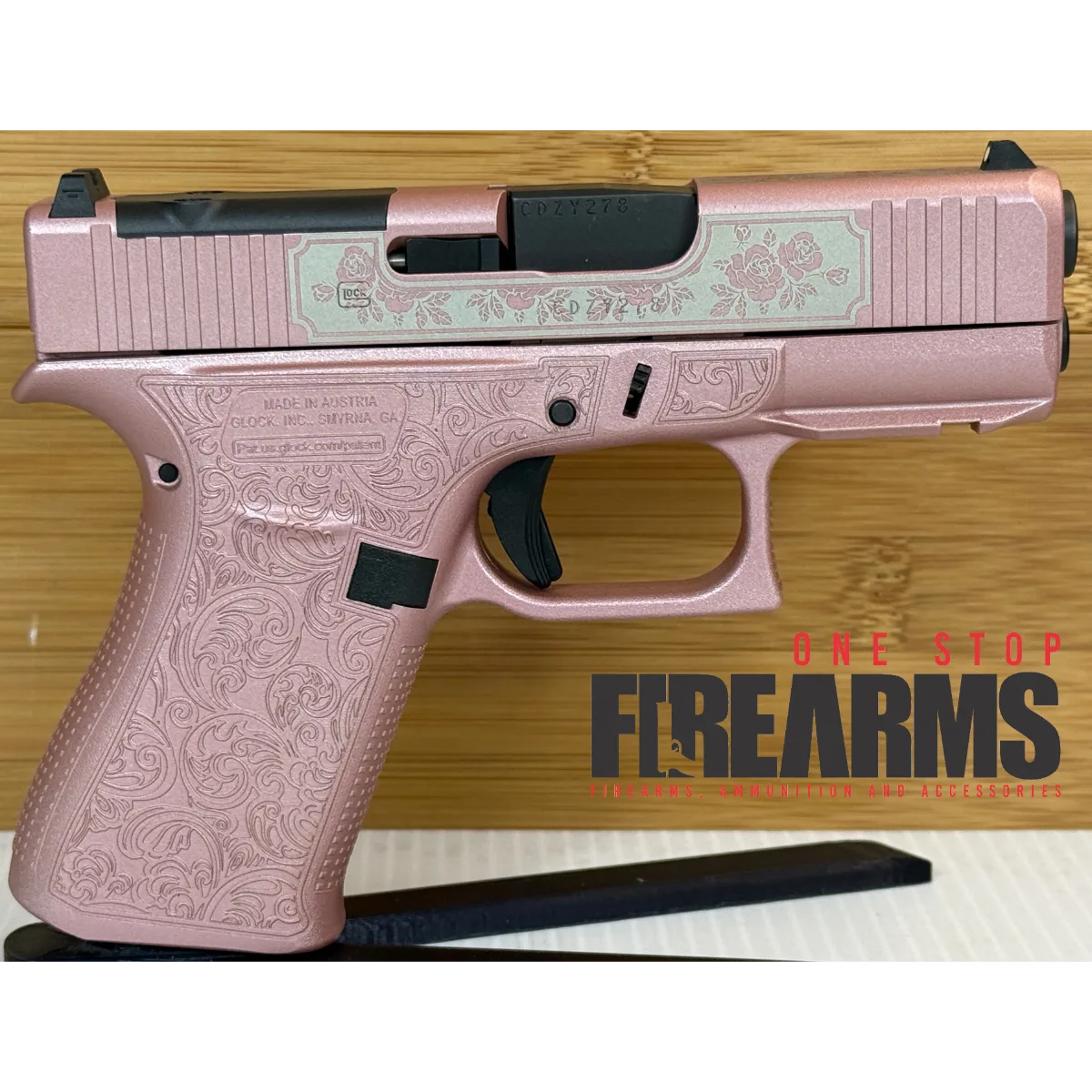 Glock 43X MOS Engraved Rose Gold "Glock N Roses" 9mm Pistol