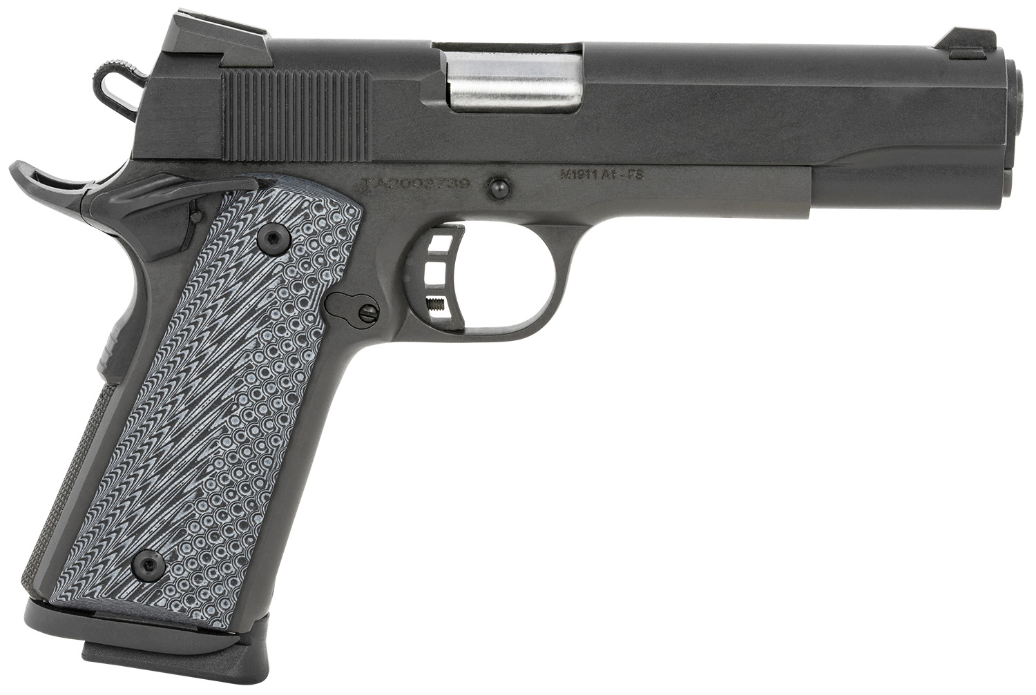 Taylors & Company 230058 1911 Tactical Full Size 9mm Luger 8+1, 5" Stainless Steel Barrel, Black Parkerized Serrated Slide, Black Parkerized Steel Frame w/Beavertail, Black/Gray G10 Grip