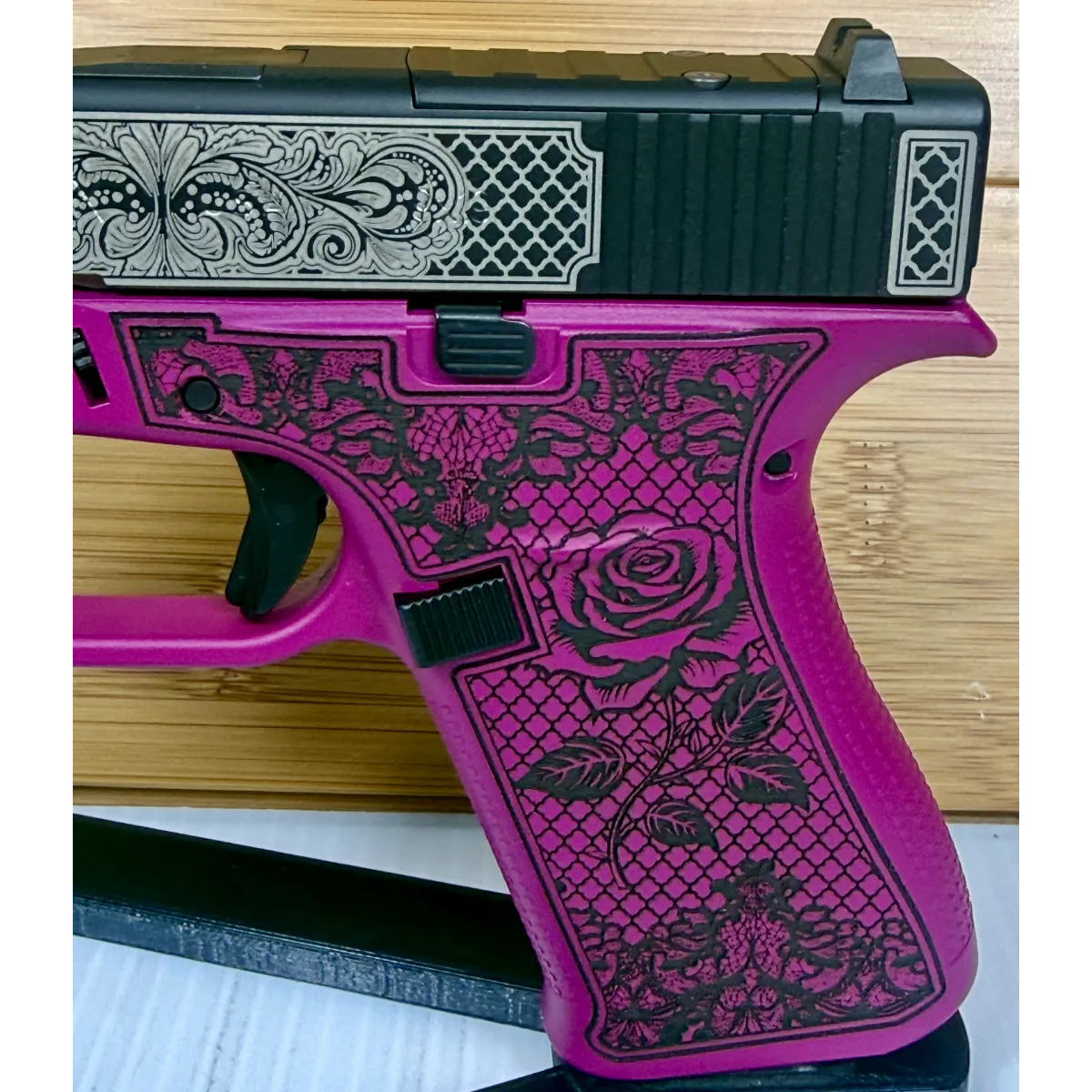 Glock 43X Glocks & Laces Black Cherry 9mm 10Rd Custom Engraved Pistol