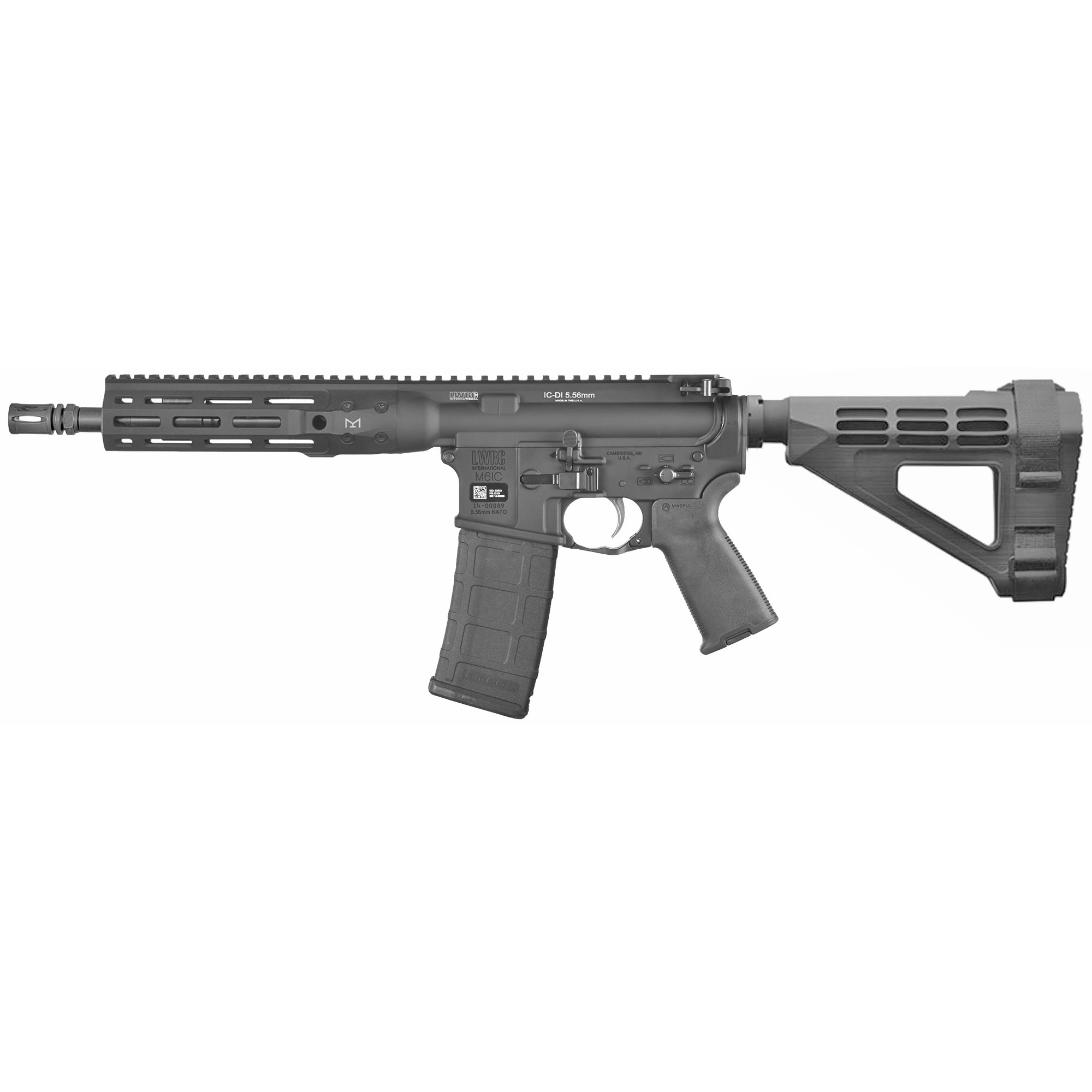 LWRC IC Direct Impingement AR Pistol 5.56 NATO 10.5" SBA3 Brace
