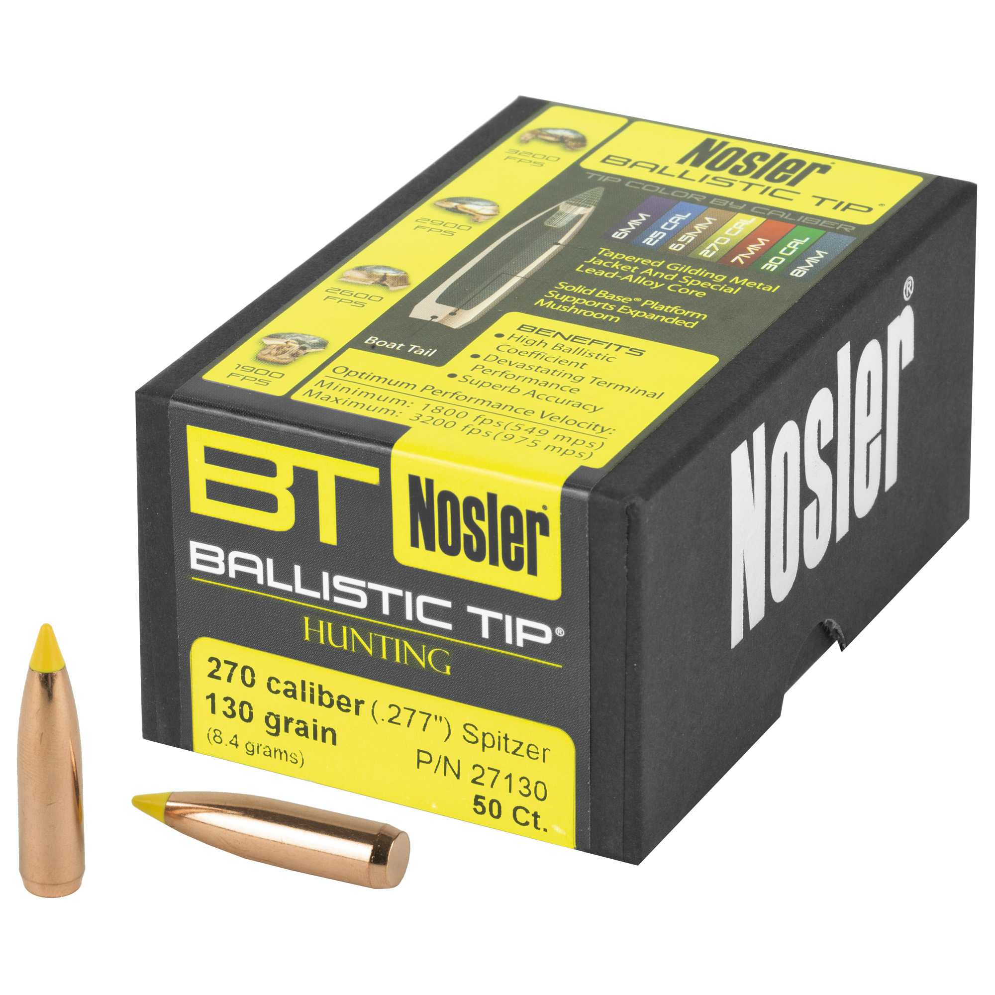 Nosler Ballistic Tip .277 Diameter 130 Grain Spitzer Boat Tail (50 Count)