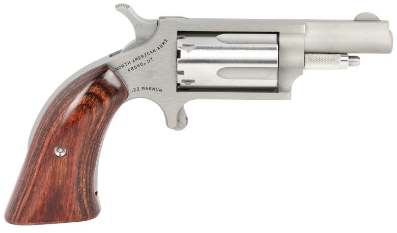 North American Arms 22MGBG Mini-Revolver 22 WMR 5 Shot 1.63" Barrel, Stainless Steel Barrel/Cylinder/Frame, Exclusive Wood Boot Grip