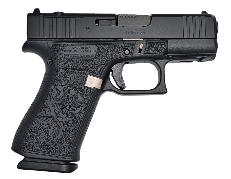 Glock 43X Black Rose Engraved 9mm 3.41" 10-Rd Slim Carry Pistol