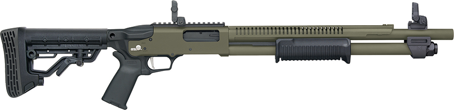 MOSSBERG 590R SECURITY TACTICAL 12 GA 18.5IN BARREL 6RD OD GREEN CERAKOTE MAGPUL MBUS 3 ADJ SIGHTS 50759