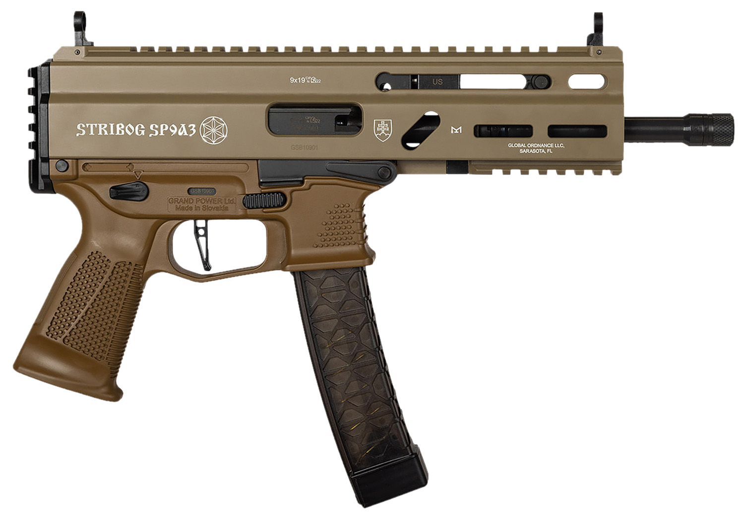 Grand Power Stribog SP9A3 9mm 8" 30+1 FDE Pistol M-LOK Picatinny