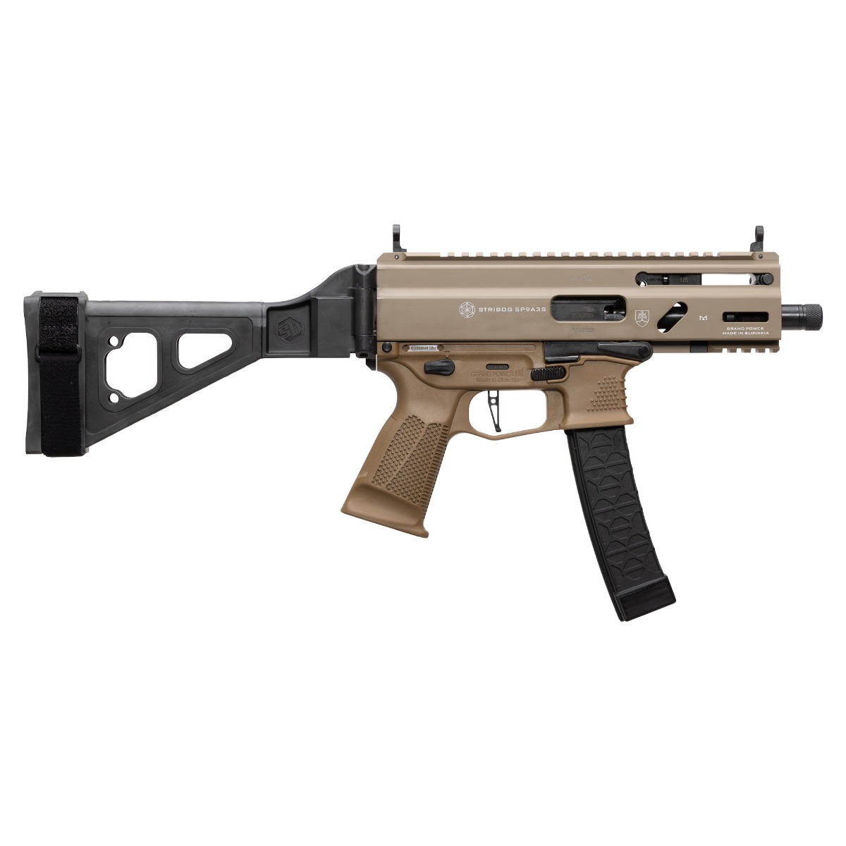 Grand Power Stribog SP9A3S 9mm 5" FDE Pistol w/ SBT Folding Brace