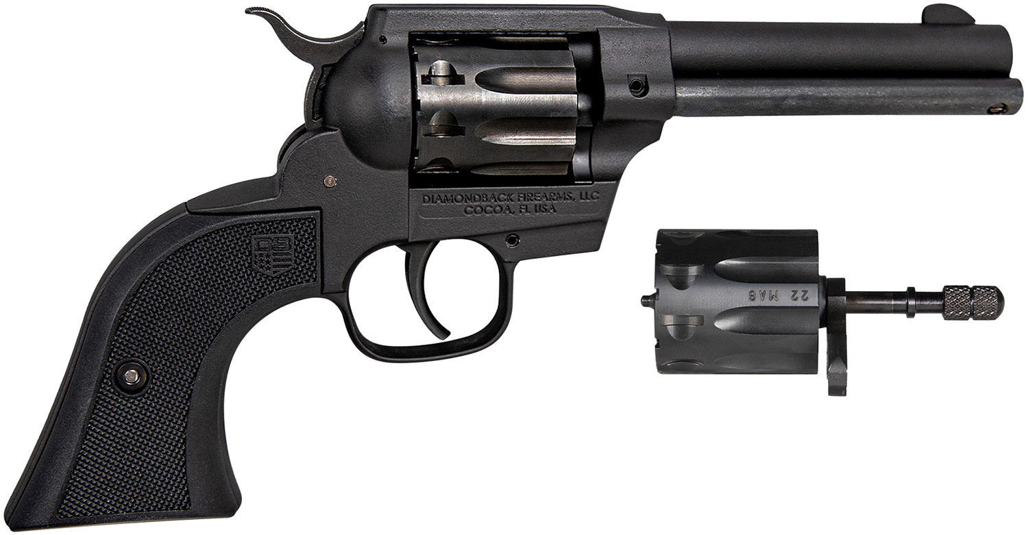 Diamondback DB0500A001 Sidekick 22 LR/22 WMR 9 Shot, 4.50" Black Cerakote Steel Barrel & Cylinder, Black Cerakote Zinc Alloy Frame Black Checkered Grips, Hammer Safety, Exposed Hammer