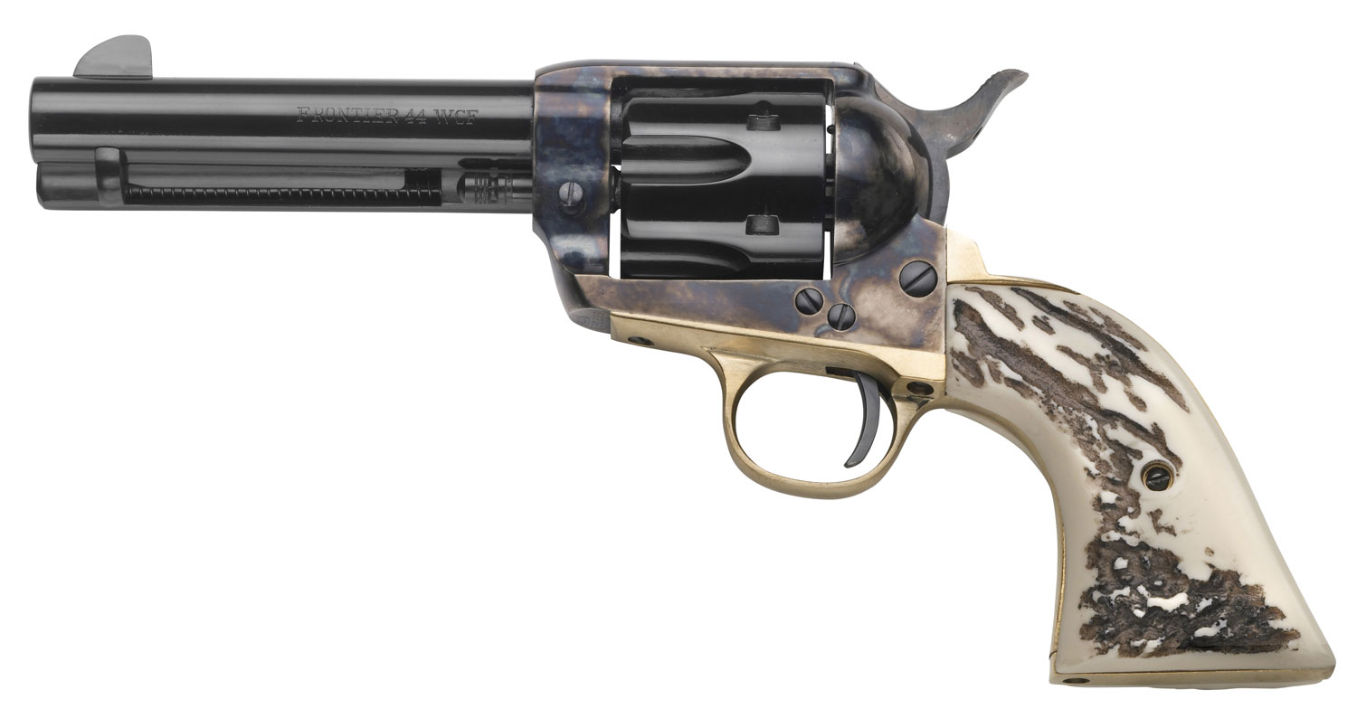 Taylors & Company 200071 1873 Cattleman 357 Mag Caliber with 4.75" Blued Finish Barrel, 6rd Capacity Blued Finish Cylinder, Color Case Hardened Finish Steel Frame & Imitation Stag Grip