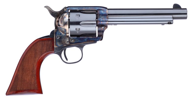 Taylors & Company 556209DE Short Stroke Gunfighter  357 Mag 6rd 5.50" Blued Cylinder & Barrel Color Case Hardened Steel Frame Checkered Walnut Army Size Grip (Taylor Tuned)