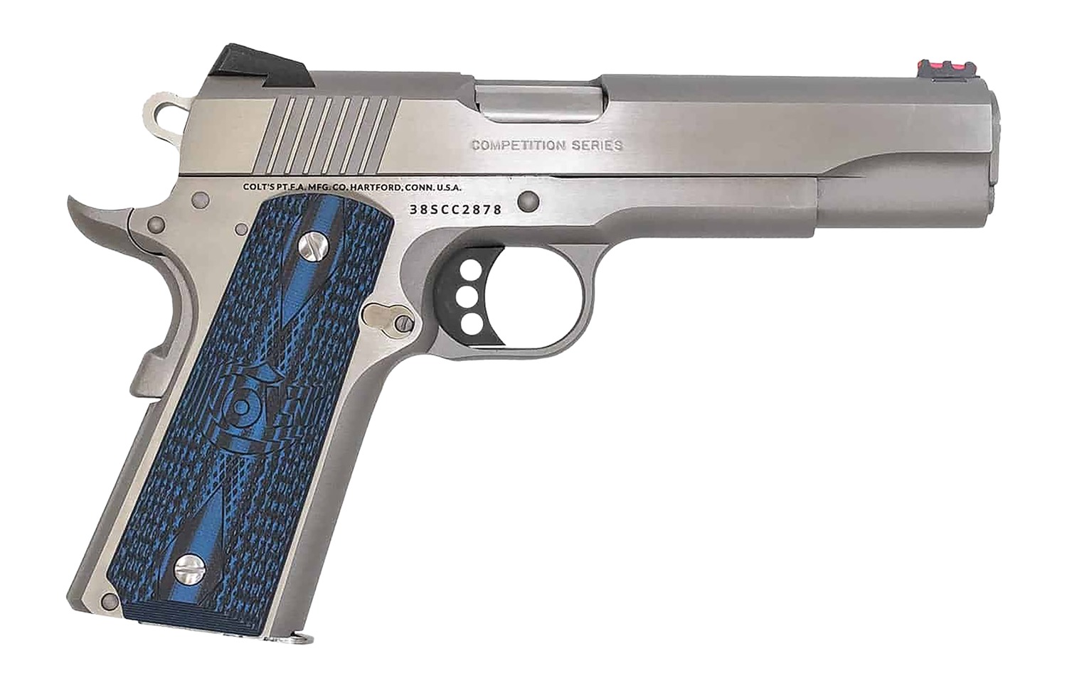 Colt Competition .38 Super 5 Inch Stainless Blue Grips 1911 Pistol