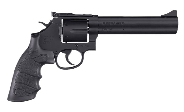 SAR USA SARSR38BL6 SAR SR 357 Mag/38 Special 6 Shot 6" Black Steel Barrel & Cylinder, Black Steel Frame, Black Finger Grooved Grip, Drop Safety/Hammer Block Safety, Exposed Hammer