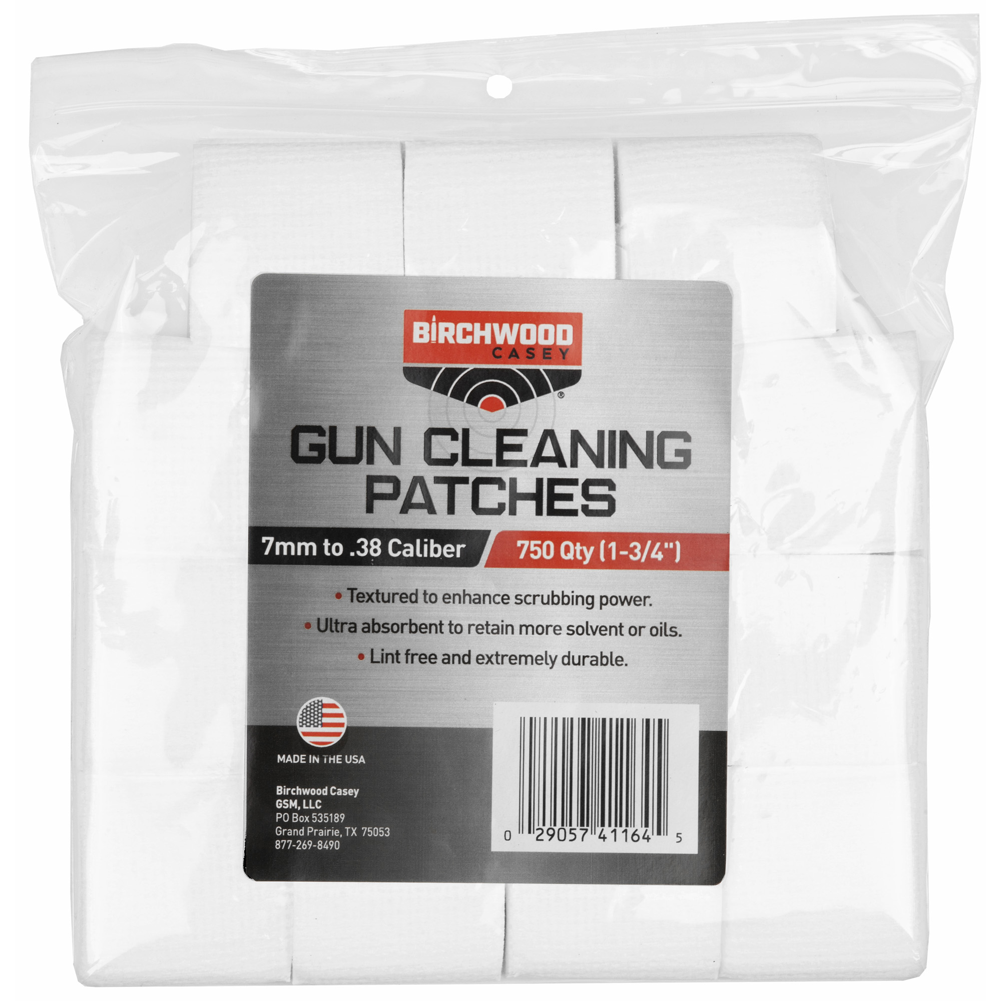 Birchwood Casey Cleaning Patches - 1 3/4" Cotton, 7MM-.38 Caliber, 750-Count