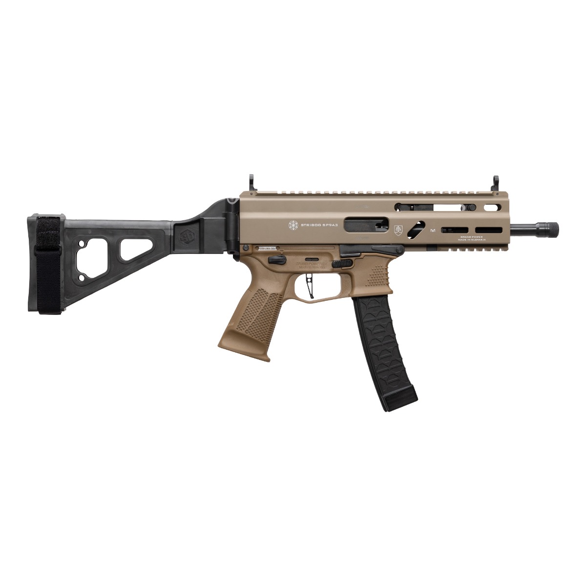 Grand Power Stribog SP9A3 9mm 8" FDE Pistol w/ SBT Folding Brace